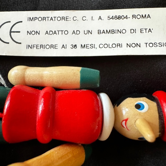 VINTAGE Wooden Pinocchio Key Chain Made in Italy POSABLE Hand Made & Pai… - Picture 2 of 5